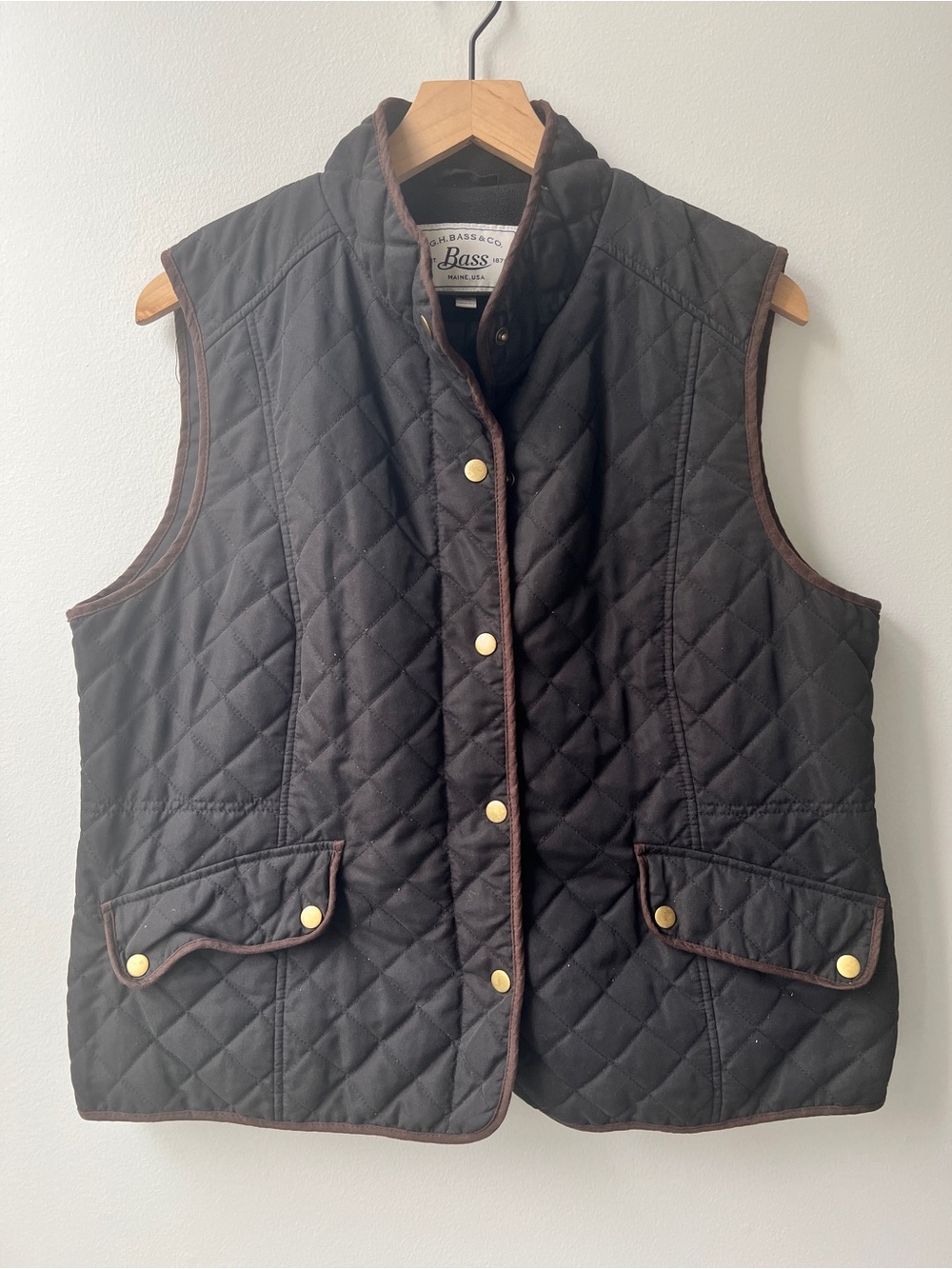 G.H. Bass & Co. Womens Vest XL Quilted Padded Black/Brown  Sleeveless Classic